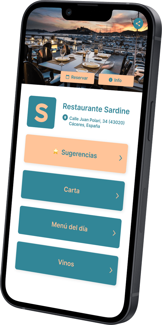Vista previa en teléfono del menú del restaurante Sardine